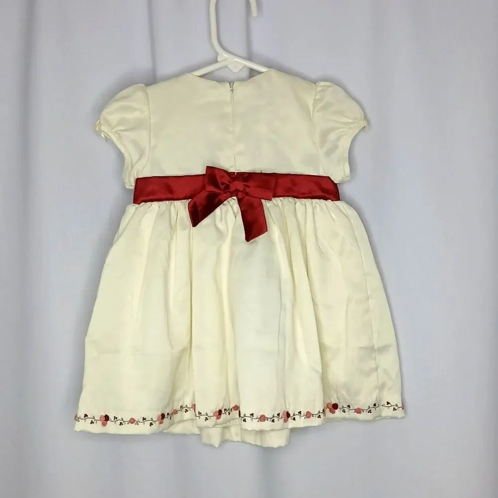 Gymboree Embroidered Satin Dress Floral Short Slve Lined Infant Girls 6-12 mo